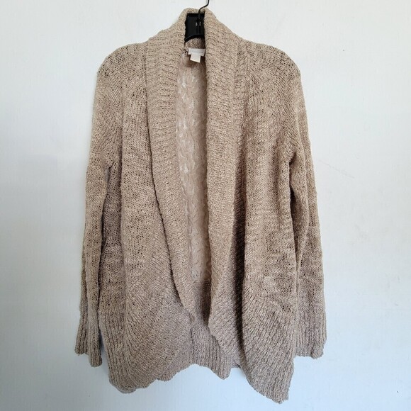 Chico's Wool Lace Back Lara Cocoon Cardigan Sweater Beige Metallic Gold Size 0 - Picture 4 of 14